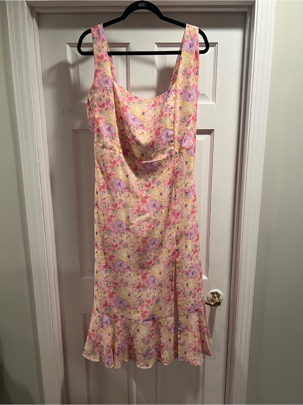 Lulu's Pastel Floral Midi Slip Dress in Pink & Yellow
